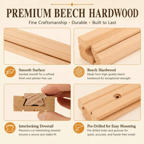Premium Beech Wood Drawer Slides 6 Pack 17 Inch Undermount Glides Smooth As Silk Center Mount Rail showcasing smooth surface and dovetail.