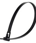Heavy Duty 12 Inch Black Releasable Cable Tie showing easy release clip design for secure bundling, Nylon 66 material.