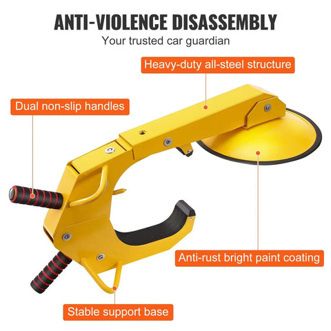 Tough As Nails Heavy Duty Wheel Lock Clamp For Trailers And Vehicles with steel structure, dual handles, and anti-rust coating.