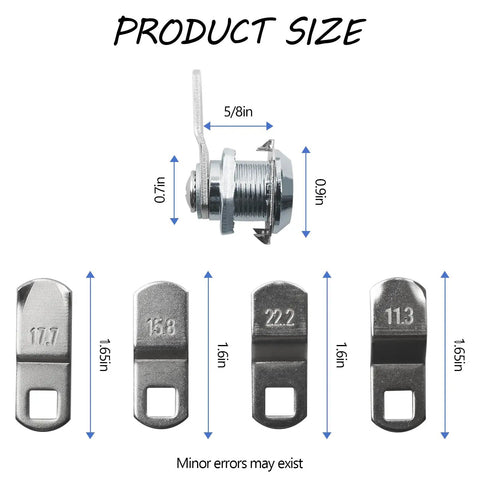 Five Eighth Inch Cam Lock Kit L425 Replacement for RV drawers and doors mailboxes vending machines and cabinets shown with size dimensions.
