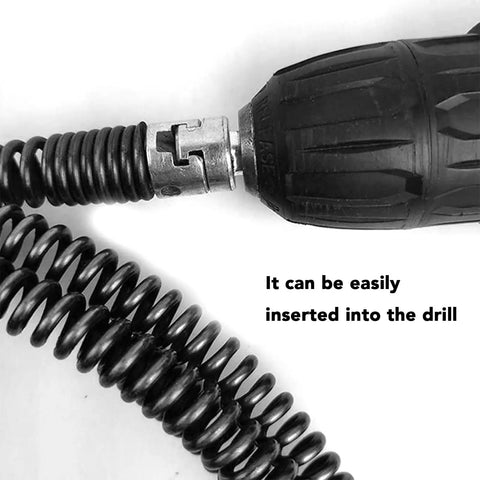 Heavy Duty 16mm Metal Drain Auger Snake 5 Meter Pipe Cleaning Tool for Sink Unclogging with drill insert connection.