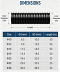 Rock Solid Fire Resistant Corrugated Conduit Pipe For Heavy Duty Wire And Cable Routing dimensions chart with sizes and measurements.