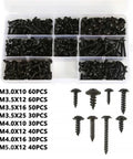 340-Piece Cross Head Self-Tapping Screws Kit With Washers, Carbon Steel M3 M3.5 M4, black screws in organizer