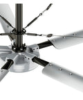 Straight Up Powerhouse 24 Foot HVACLS Ceiling Fan delivering 220V single phase direct drive motion, detailed view of motor and blades.