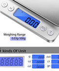 Close-up of Compact 500g Digital Gram Scale With 0.01g Precision For Jewelry And Kitchen Use, showing unit buttons and display.