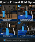 How to prime and hold siphon for Heavy Duty 55 Gallon Drum Pump With Ergonomic Lever Handle For Moving Motor Oil Diesel Fuel Water Alcohol Kerosene And Gear Oil Fast Flow Rate Includes Built In Filter Keeps Grime Out Smooth Work Makes Pumping A Breeze Shop Use.