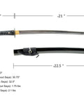 Unsharpened Stainless Steel Wakizashi Iaito For Iaido Training 21 Inch Practice Sword with dimensions displayed