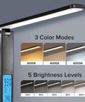 Desk Lamp With 10W Wireless Charger And USB Port, Clock LCD Display, Dope All In One Charging Station showcasing color modes and brightness levels.