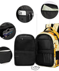 Interior of Dope Starry Floral Patriot Bee Print Backpack For Unisex Use showing pockets, laptop sleeve, and durable polyester material.