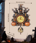 Front view of Halloween Castle 3D Puzzle Clock Kit For Adults With Pendulum DIY Wooden Clock Puzzle For Home Decor