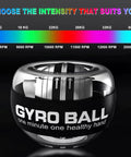 Curaball Hand Exerciser With Gyroscopic Resistance Counter And LED Display Auto Start Wrist Trainer For Arms Fingers And Forearms Torque Ball Grip Strength Tool For Home Or Gym, shown with intensity scale