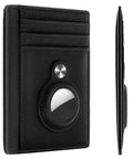 Front and side view of Ultra Slim Front Pocket AirTag Wallet With RFID Blocking Card Holder And AirTag Slot, minimalist design for men.