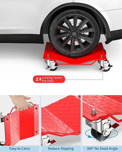 Heavy Duty Wheel Dolly Set Of 4 6000Lbs Capacity Automotive Moving Platform with tire on reinforced dolly.