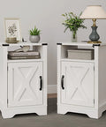 Farmhouse Nightstand Set Of 2 End Table With Charging Station Dual USB Ports Tall Bedside Tables With Large Storage White