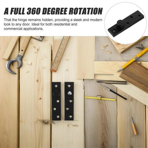 Heavy Duty Stainless Steel Pivot Hinge For Wood Doors And Narrow Openings With Hidden Central Pivot, Matte Black Finish