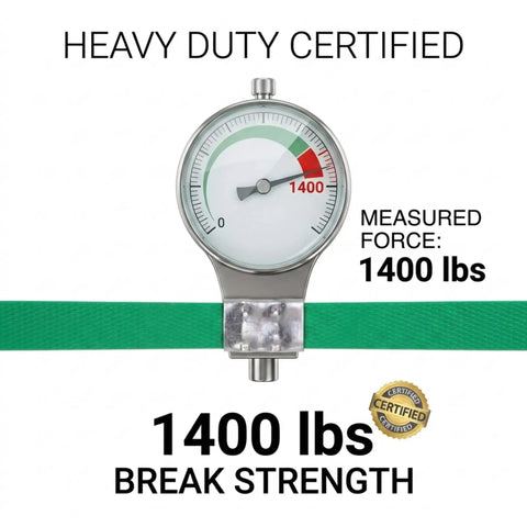 Legit Heavy Duty Poly Banding Strapping Kit With 1000 Ft Pet Strap And Pro Ratchet Tensioner Upgraded Sealing Tool Plus Hundred Steel Seals measuring 1400 lbs break strength.