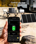 Portable Power Station 1024Wh LiFePO4 Solar Generator With 1800W AC Output 3600W Peak shown controlling via app on phone