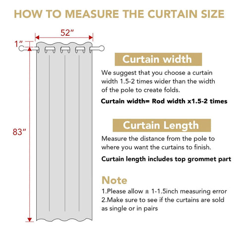 Diagram showing how to measure curtain size, featuring Olive Blackout Curtains Two Panel Set 52 Wide By 84 Long Thermal Insulated. 