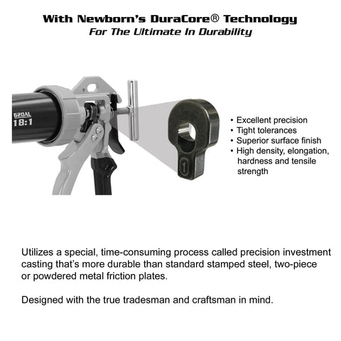 620AL Blue Round Rod Caulk Gun With Aluminum Barrel Eighteen To One Thrust Ratio showcasing precision and durability features.