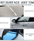 Collage showing car surfaces: front cover, door, and rearview mirror with "Any Surface, Any Time" message