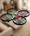 Kid Friendly Indoor Drone With Obstacle Avoidance And 20 Minute Flight Time With Two Batteries Included One Key 360 Degree Flips shown indoors