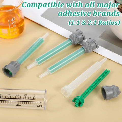 50 Pack Epoxy Mixing Nozzle Tips 3.5 Inch Static Spiral Nozzles With 16-Element Mixers For Smooth Resin Application, Durable, Mess Free, No Cleanup Needed, Ideal For Home DIY Projects, green and gray