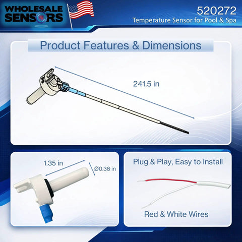 Replacement Temperature Sensor With 20Ft Cable For Pool And Spa Systems 10k Ohm Thermistor Direct OEM Replacement Cross Reference