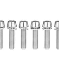 Six titanium M5x20mm Allen hex bolts with washers for bicycle stem, front view