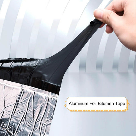 Top Shelf Aluminum Foil Bitumen Tape Real Heavy Duty Roof Leak Blocker Waterproof Butyl Rubber Flashing Roll Self Sealing Polymer Underlayment For Every Surface With No Sweat Weather Shielding being pulled by hand.
