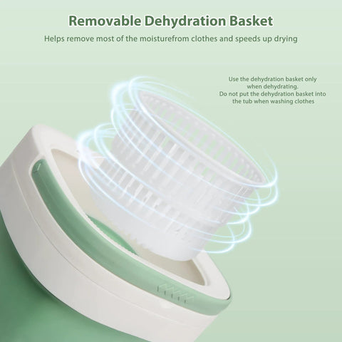 Removable dehydration basket for Nifty Portable Washer Compact Foldable With Quick Spin Mode And Three Clean Settings, speeds up drying.