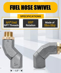Three Quarter Inch NPT Fuel Hose Swivel With 360 Degree Rotation, rotating zinc alloy connector for fuel transfer pumps and nozzles