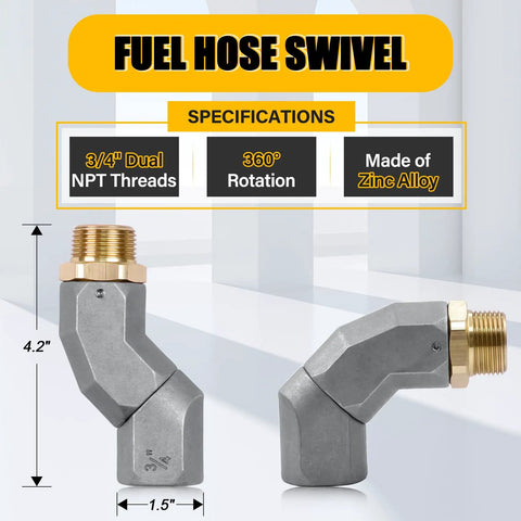 Three Quarter Inch NPT Fuel Hose Swivel With 360 Degree Rotation, rotating zinc alloy connector for fuel transfer pumps and nozzles