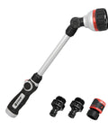 Six-Pattern 18-Inch Turbo Watering Wand With Jet Mist Soaker Flat And Shower Sprays Lightweight Aluminum And Zinc Alloy Construction 180 Degree Adjustable Head For Hard-To-Reach Areas Easy Thumb Control