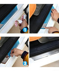 Rock Solid Stainless Steel Door Sill Guards For Tesla Cybertruck 2023 2025 during installation process showing adhesive use.