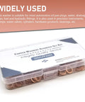 Copper Crush Washers Set, 200-Piece Metric Gasket Kit for Oil Drain Plugs, transparent storage box with copper washers visible.