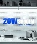 2Ft LED Shop Light 20W 3000LM 6500K T8 Fixture With Clear Cover in a workshop setting with tools and pegboard