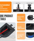 Detailed view of Solar Cable Entry Gland Kit with 10AWG Cable, showing male and female plugs, screw position, and cable grooves.
