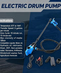 Heavy Duty Rock Solid Electric Drum Pump 5 GPM Dual Voltage 120V AC 12V DC 2 Inch Bung 55 Gal Barrel No Fuss Quick Transfer For Def Diesel Antifreeze with hose and power cords.