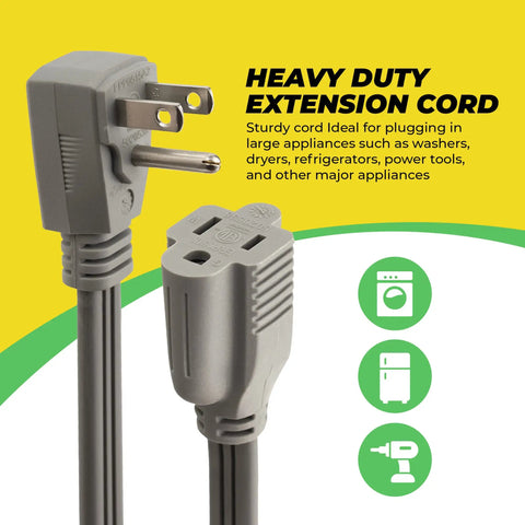 Heavy Duty Extension Cord 3 Ft With Flush To Wall Angle Plug For Air Conditioners And Major Appliances 14 Gauge 3 Conductor 1875 Watts