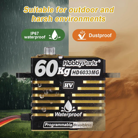 Waterproof High Torque Servo With Brushless Motor And Digital Control, 60KG, Metal Gear, dual weather graphic background