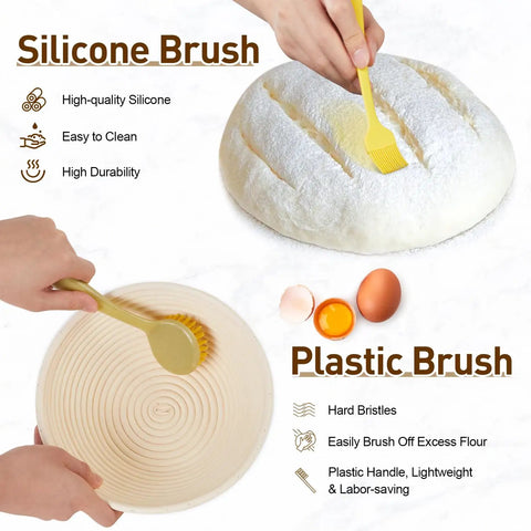 Using silicone and plastic brushes on 9 Inch Round Sourdough Bread Proofing Basket And Complete Starter Kit With Dough Whisk, Bread Lame
