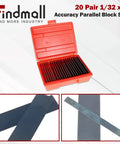 20 Pair 1/32 By 6 Precision Parallel Block Set, Hardened Alloy Steel, 0.0001 Inch Precision, Matched Pairs For Machinist Pro Grade Work, Includes Heavy Duty Case with open red box and blocks
