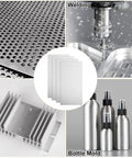Collage of uses for 12 Pack Aluminum Sheets 2 X 4 X One Eighth Inch 6061 T6 Plate, including welding, jig, DIY, and bottle mold.