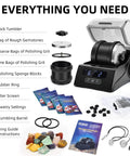 Rock Tumbler Kit With Quiet Polisher And Noise Reduction Cover Speed And Timer Control Includes Four Polishing Grits Rough Gemstones Learning Guide And A Cool Awesome Science Gift For All Ages displayed with contents
