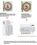Comparison of vertical and horizontal gauges with empty Backyard-Ready 20-Pound Horizontal Steel Propane Tank Cylinder With Type 1 OPD