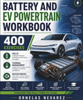 Badass Battery And Electric Vehicle Powertrain Workbook With Four Hundred Killer Exercises Covering Cell Chemistry Thermal Management And Motor Drives display with electric vehicle and battery components.