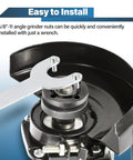 Five Eighths Inch UNC Thread Angle Grinder Nut Heavy Duty Hex Flange Replacement Part N134467 installed with wrench