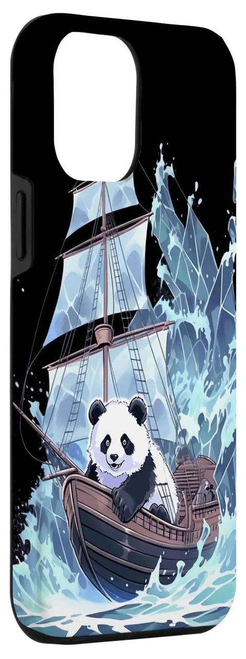 Ice Sailing Panda Bear Yacht Case For 15 Plus Phone, showing panda on yacht with icy waves, winter sports inspired design
