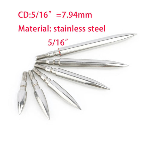 Screw in archery field points set stainless steel target tips in 5/16 inch diameter, precision machined for straight flight