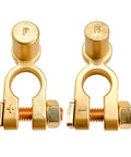 Slick SAE To JIS Battery Terminal Converters 2 Piece Quick Release Top Post Clamps in brass for vehicles and boats.